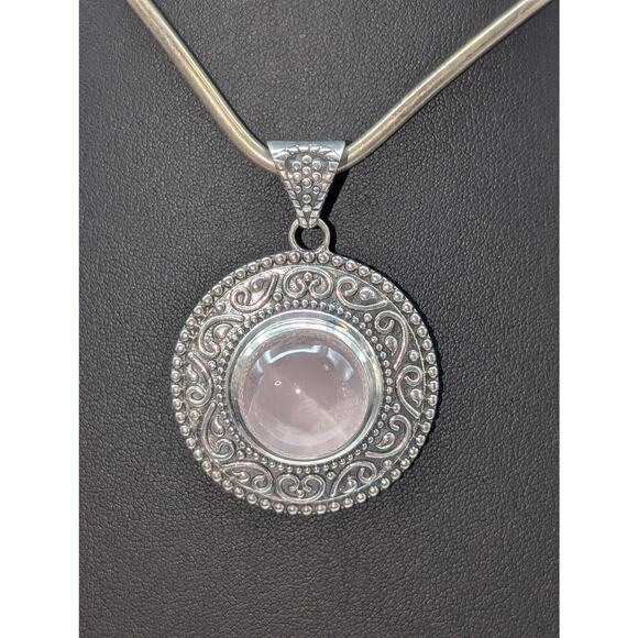 Anya Signed 925 Sterling Silver Large Rose Quartz Cabochon Pendant (Only) 24.16g - Picture 1 of 8